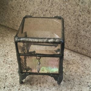 Glass metal antique jewelry box