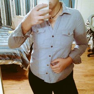 blue button up shirt