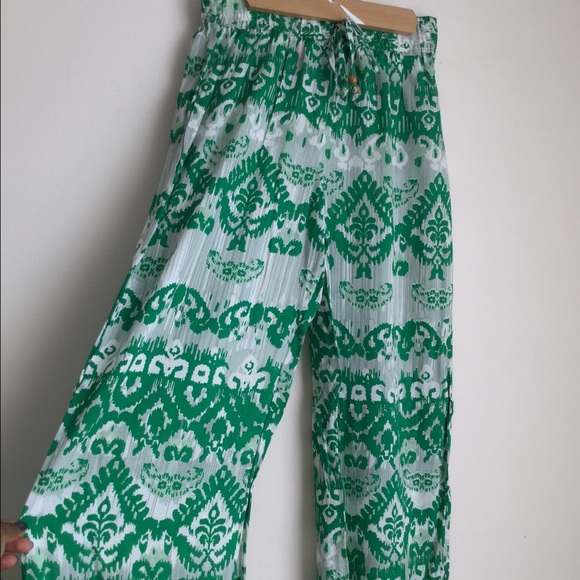 Tribal green and white loose pants