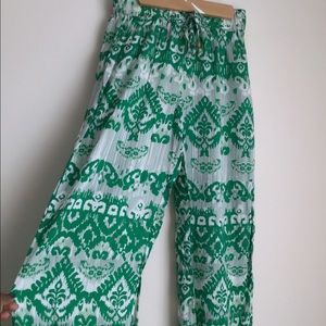 Tribal green and white loose pants