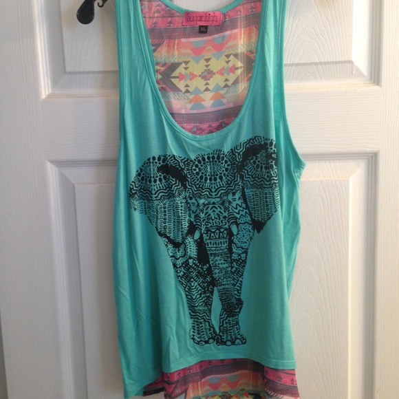 Elephant high/low tank top with sheer back.