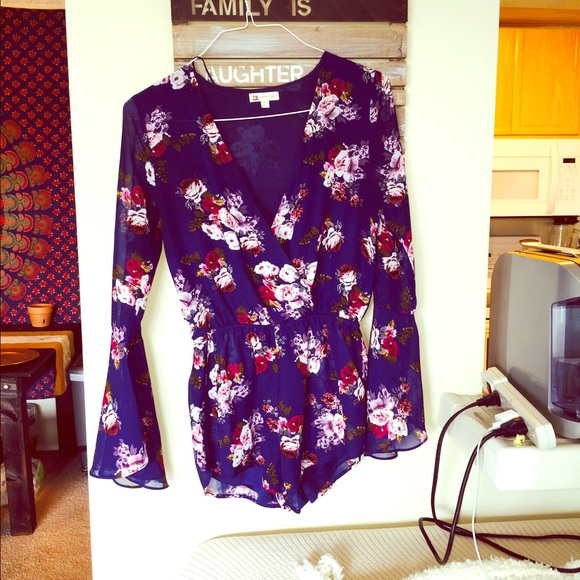 Floral navy romper low cut