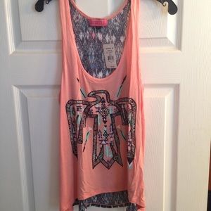 High/low tank top with sheer back.