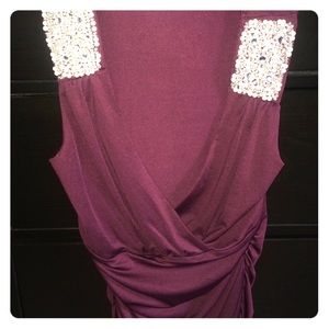 **SOLD** Dressy deep v-neck plum shirt.
