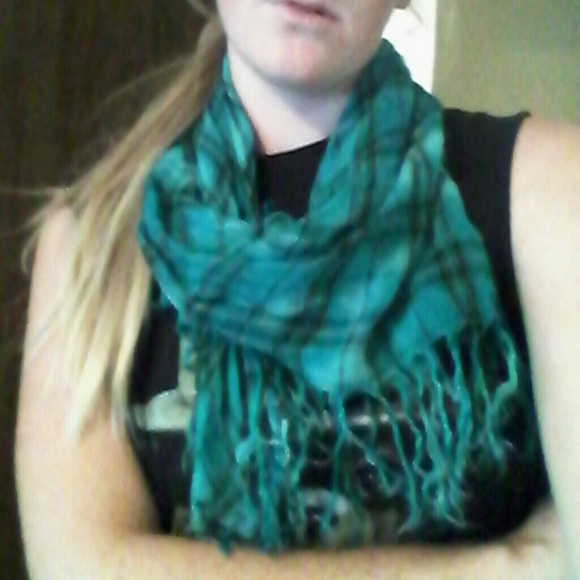Square sea green plaid scarf