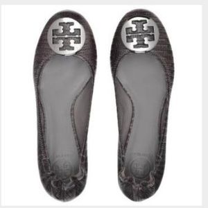 Authentic Tory Burch Reva Flats in Smog-Anthracite
