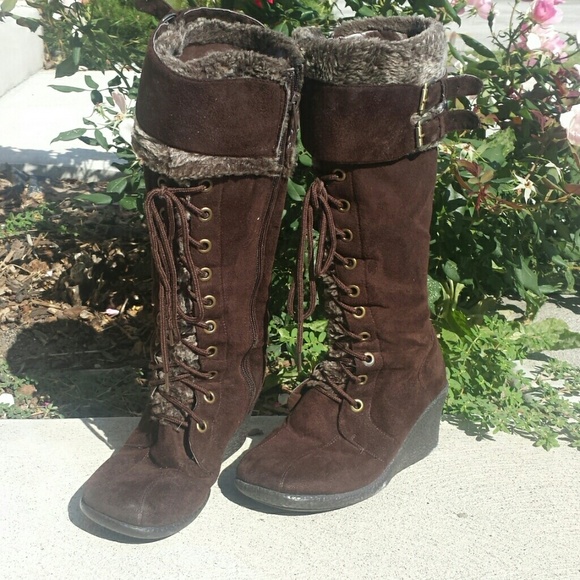 Tall brown lace up boots
