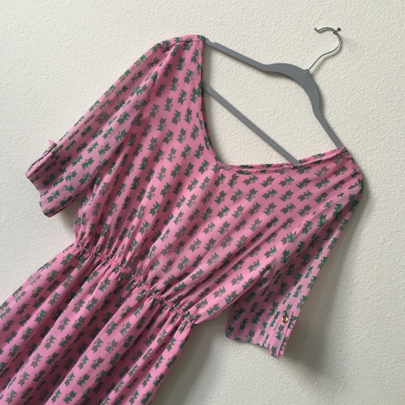 Peaches & Cream pink dress with green kitty cats - Picture 2 of 4