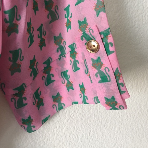 Peaches & Cream pink dress with green kitty cats - Picture 3 of 4