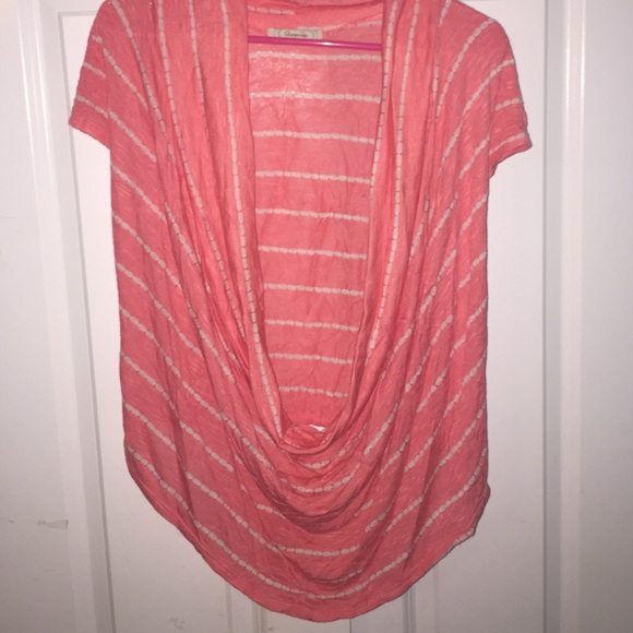 Deep Scoop Neck Salmon & White Shirt