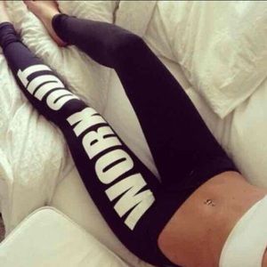 Leggings with "work out" printed on the side
