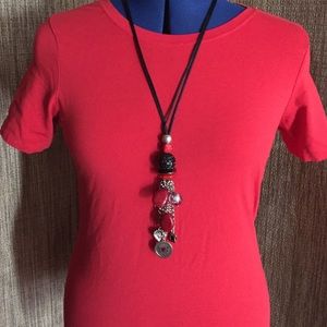 Black red silver necklace