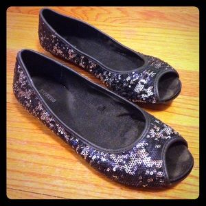 Sequin black ballet flats from Express