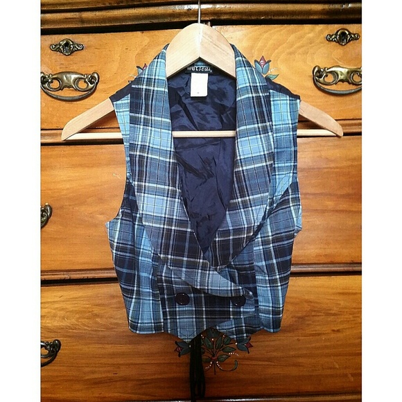 Plaid Blue Vest - Picture 1 of 2