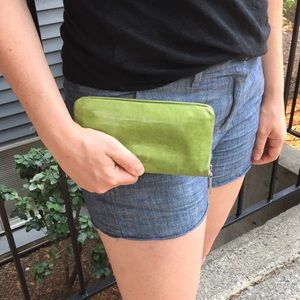 Green Leather HOBO International zippered Wallet