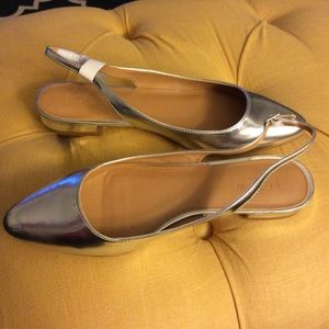 NWT J. CREW FACTORY METALLIC SLINGBACK FLATS