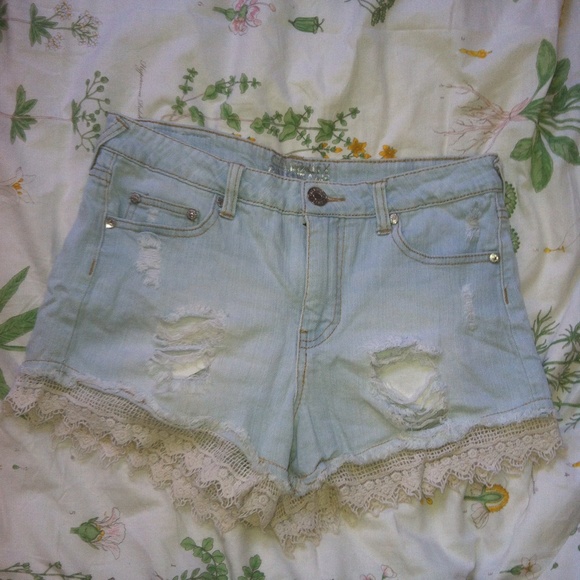 PINK (VS) high waisted lace distressed shorts