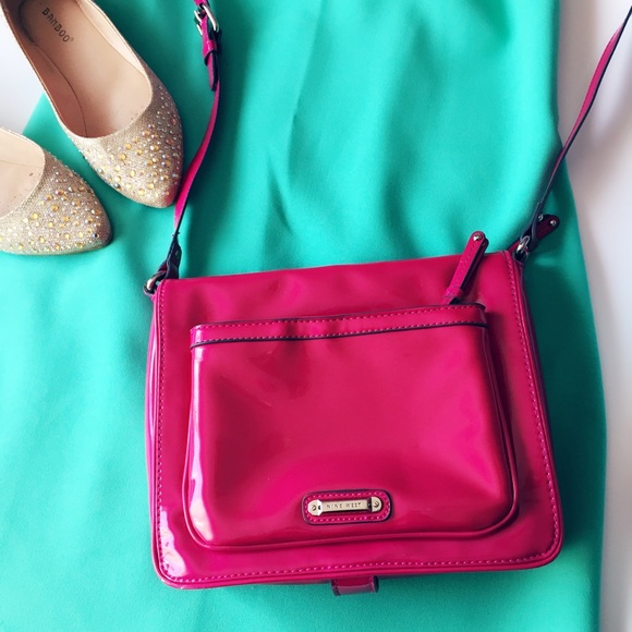 Nine West Patent Tech iPad Crossbody Magenta