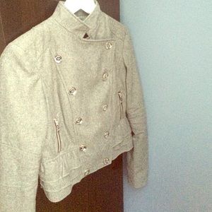 Gray jacket with ruffle and zipper details