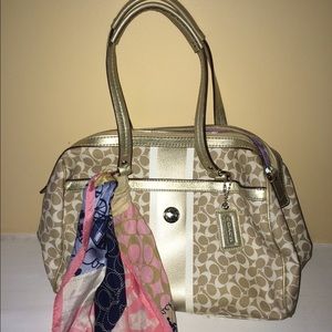 Coach shoulder handbag with Coach scarf accessory