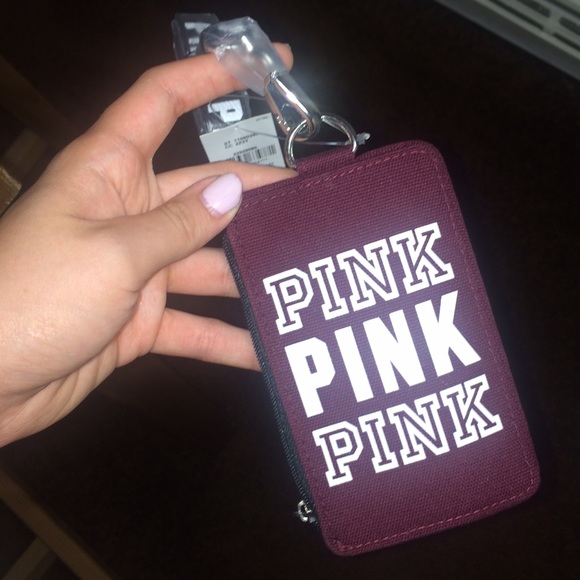 RARE VS PINK MAROON CARD/ID HOLDER LANYARD NWT