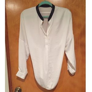 Casual Women Blouse Long Sleeve Leather Collar