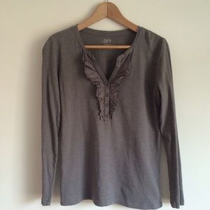 Loft | Gray long sleeve ruffle shirt