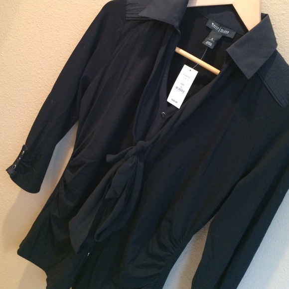 Cute black top, w/side gathers and black buttons