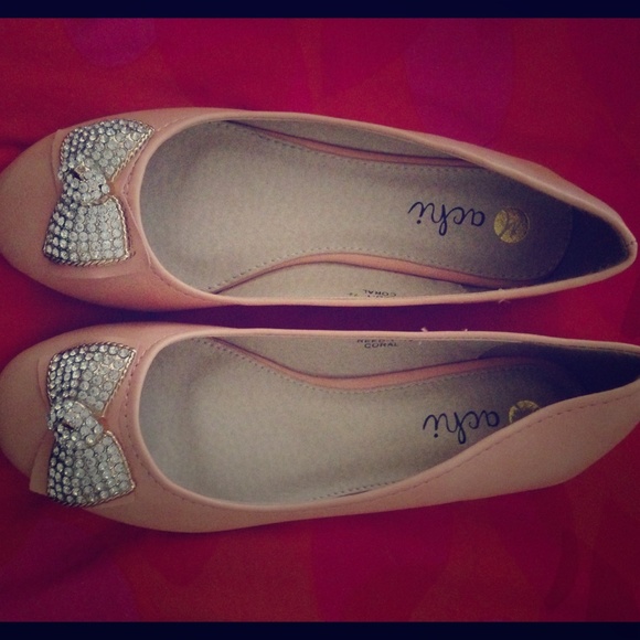 Cute coral flats with crystal bow! Brand new!