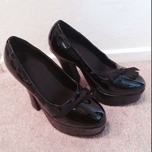 Black Patent (faux) Leather platform heels