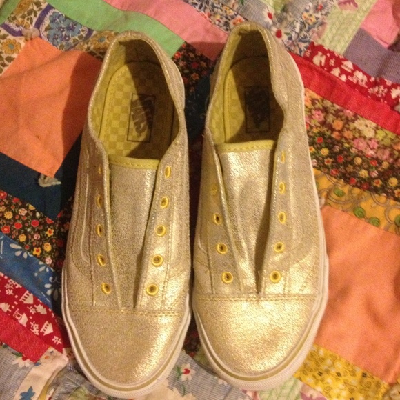 Gold Vans old skool slip on