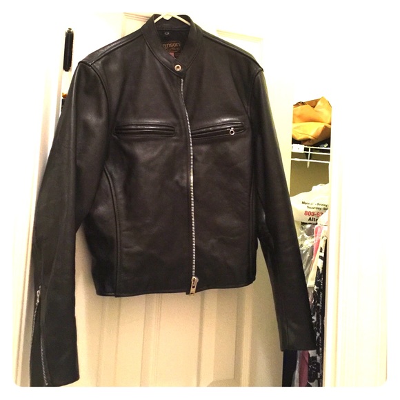 Black leather Vanson motorcycle jacket