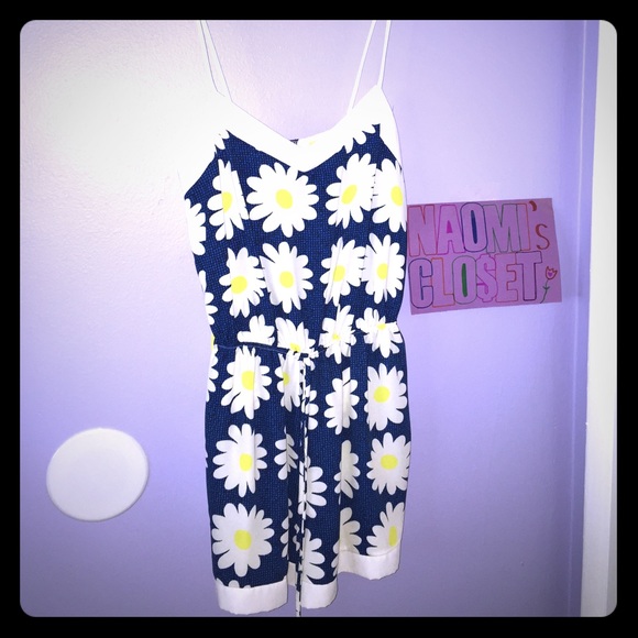 Dandelion Print Blue/White/Yellow Romper