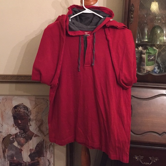 GAP Red/Grey Jersey Shirt Hoodie - Picture 1 of 4