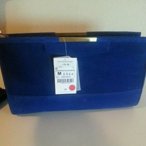 Zara blue suede and cow split clutch bag