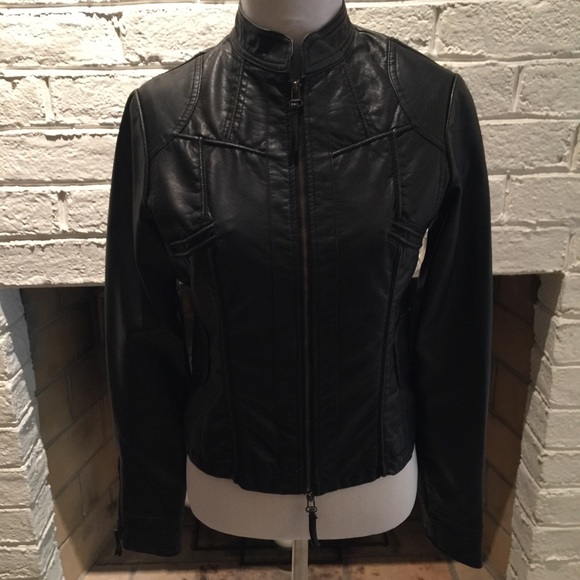 Faux leather jacket.