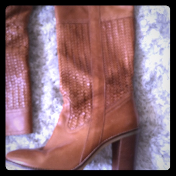 Cole haan woven leather black boots heel