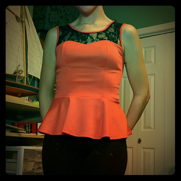Orange and black lace peplum top