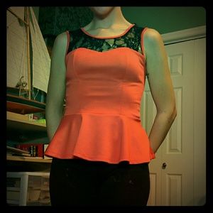Orange and black lace peplum top