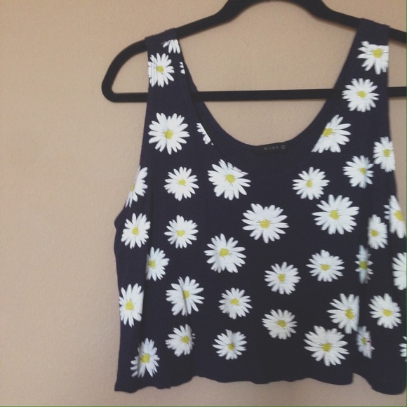 Navy Sunflower Crop Top