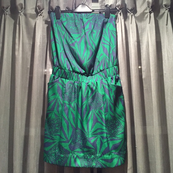 strapless purple and green dress size small