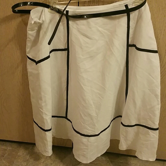 White Skirt with Black Stripe Print