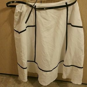 White Skirt with Black Stripe Print