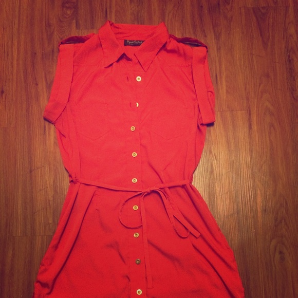 Coral button up sleeveless tunic dress