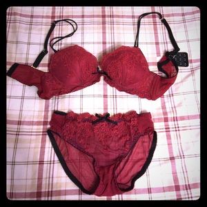 Push up red lace bra set
