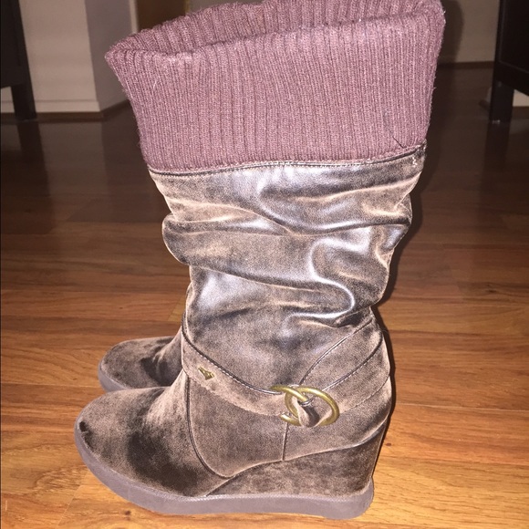 ROXY Brown Slouchy Presley a Wedge Heel Boots 7M