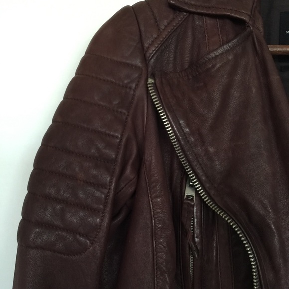 All Saints Brown leather motorcycle jacket - Picture 2 of 4