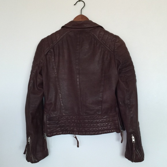 All Saints Brown leather motorcycle jacket - Picture 3 of 4