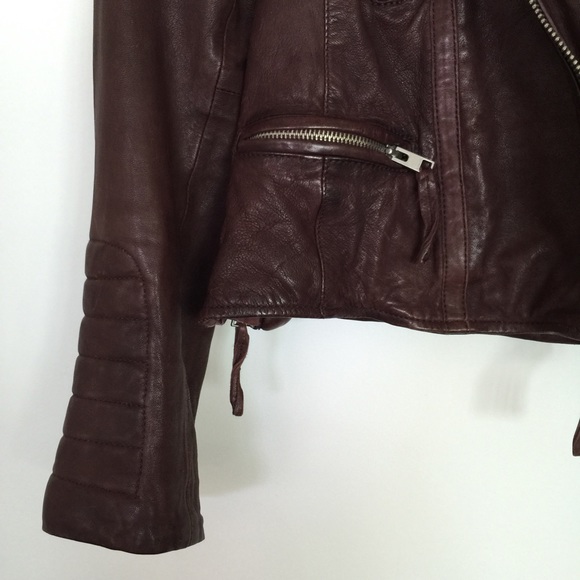 All Saints Brown leather motorcycle jacket - Picture 4 of 4