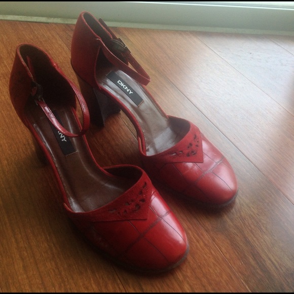 Vintage Red DKNY Mary Jane Leather Heels w/suede